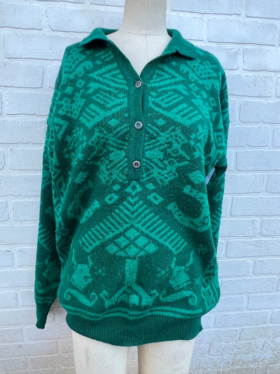 Vintage Green Knit Sweater. Green Holiday Sweater… - image 2