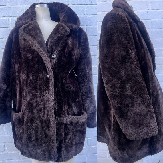 Vintage Brown Faux Fur Coat. Luxury Brown Faux Fu… - image 1