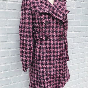 Vintage Pink Wool Coat. Patterned Pink Trench Coat. image 5