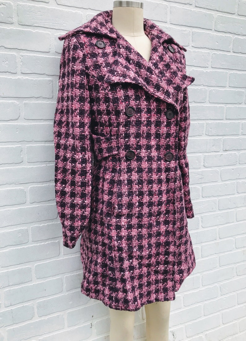 Vintage Pink Wool Coat. Patterned Pink Trench Coat. image 5