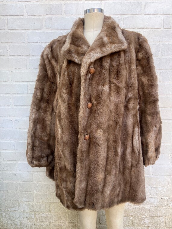 Vintage 1960's Brown Faux Fur Coat. Luxury Tissav… - image 2