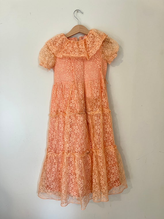 Vintage Southern Peach Lace Girls Gown. Orange La… - image 2