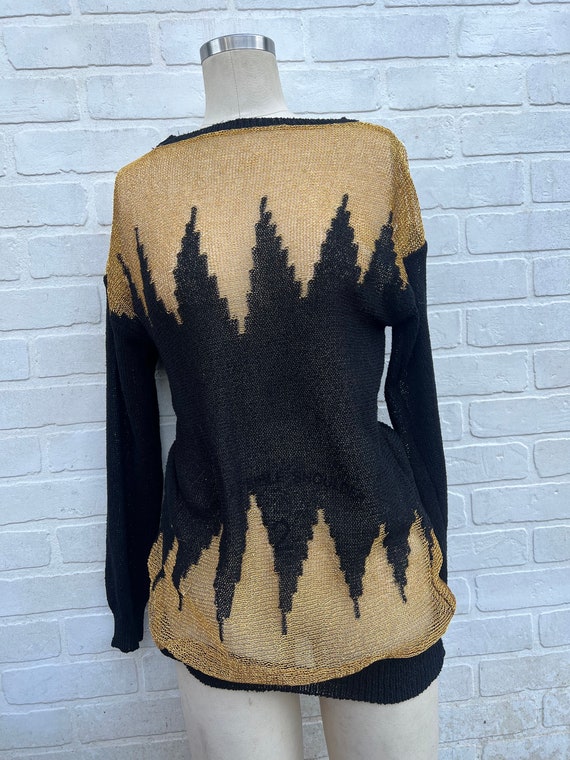 Vintage Gold Knit Sweater. Black and Gold Knit Sw… - image 6