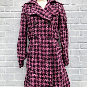 Vintage Pink Wool Coat. Patterned Pink Trench Coat. image 3