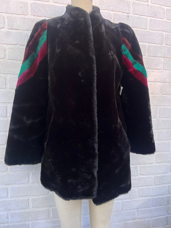 Vintage Black Faux Fur Coat. Luxury Black Stripe … - image 3