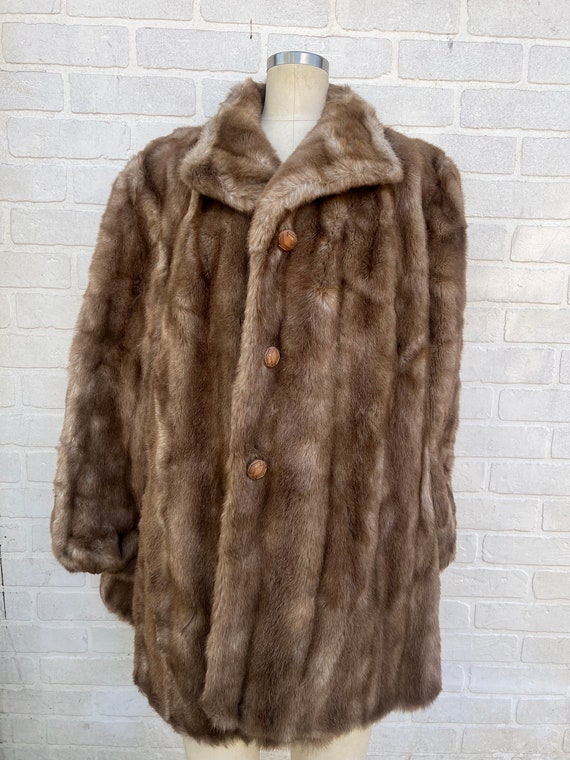 Vintage 1960's Brown Faux Fur Coat. Luxury Tissav… - image 4
