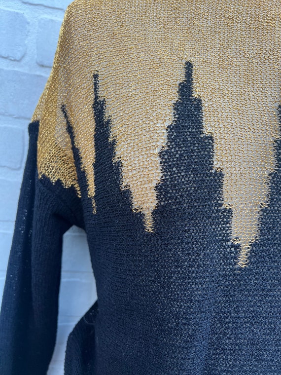 Vintage Gold Knit Sweater. Black and Gold Knit Sw… - image 5