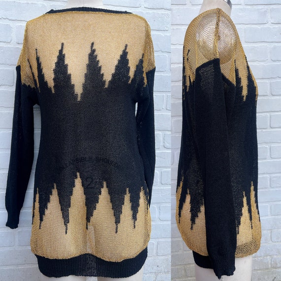 Vintage Gold Knit Sweater. Black and Gold Knit Sw… - image 1