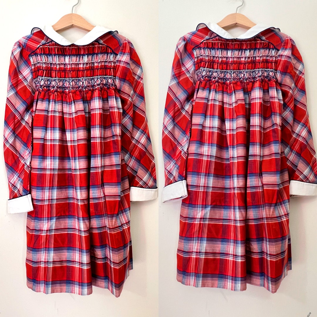 Vintage 1970s Red Plaid Dress. Valentines Red Girls Dress. Holiday