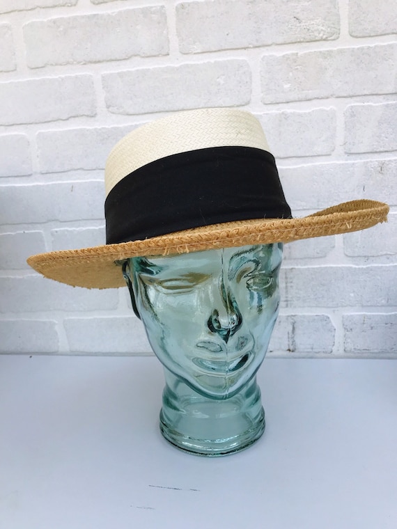 Vintage Panama Straw Sun Hat. Beach Hat with Silk