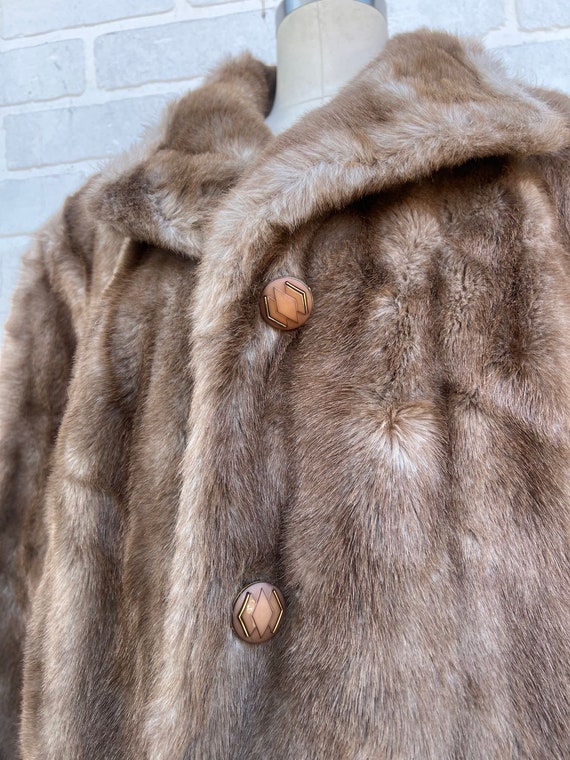 Vintage 1960's Brown Faux Fur Coat. Luxury Tissav… - image 8