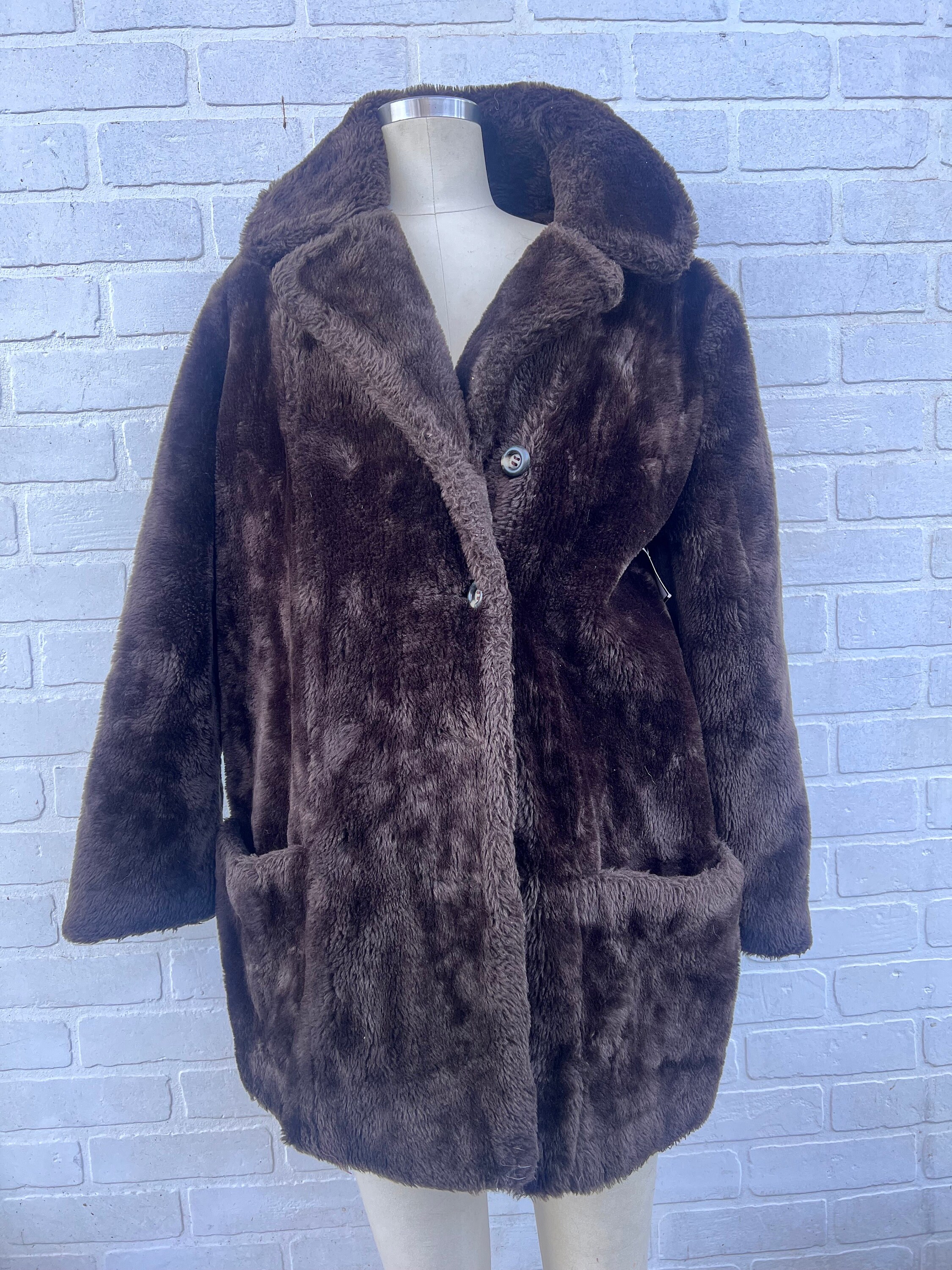Vintage Made In England Faux Fur Coat UK12 Dark Brown BT001 main image 0