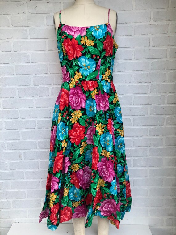 Vintage Floral Dress. Bright 80s Floral Dress.