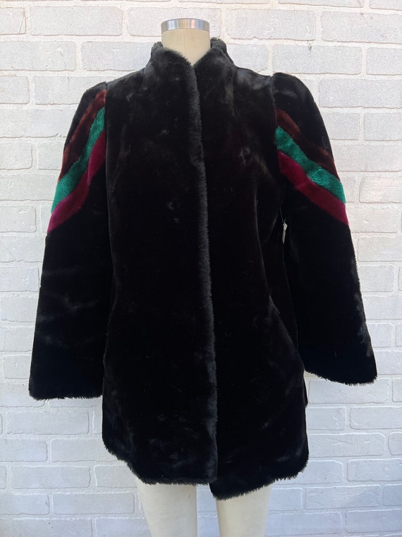 Vintage Black Faux Fur Coat. Luxury Black Stripe … - image 4