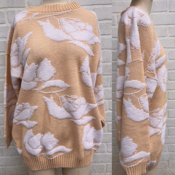 Vintage Beige Floral Sweater. Spring Holiday Swea… - image 1