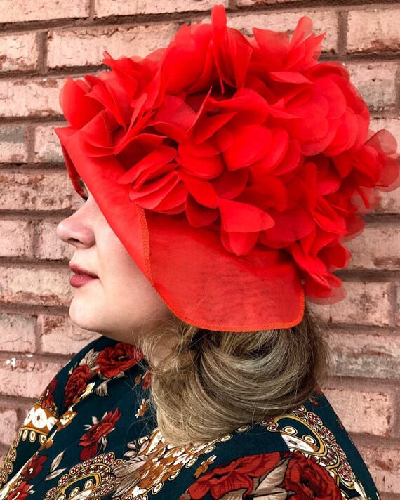 Vintage Silk Flower Hat. Statement Hat. Coral Bonn