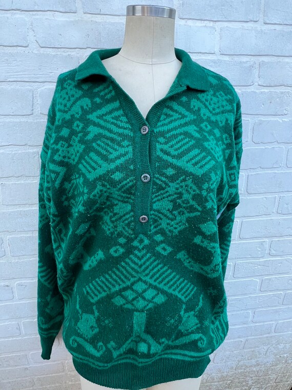 Vintage Green Knit Sweater. Green Holiday Sweater… - image 4