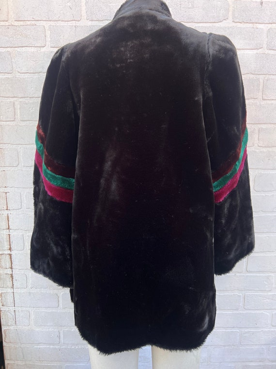 Vintage Black Faux Fur Coat. Luxury Black Stripe … - image 9