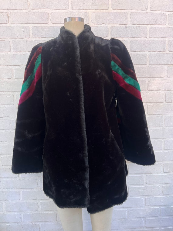 Vintage Black Faux Fur Coat. Luxury Black Stripe … - image 2