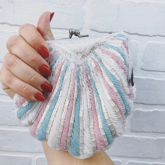 Vintage Beaded Seashell Purse. Seashell Crossbody