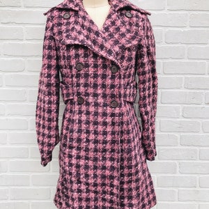 Vintage Pink Wool Coat. Patterned Pink Trench Coat. image 7