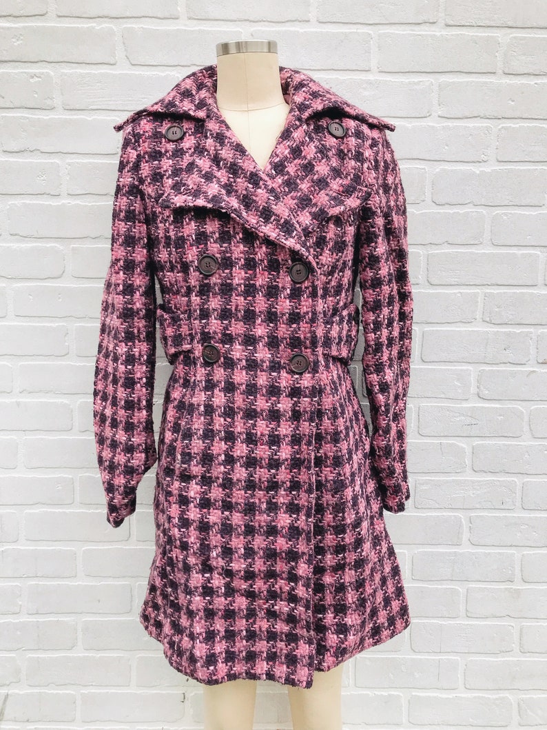 Vintage Pink Wool Coat. Patterned Pink Trench Coat. image 7