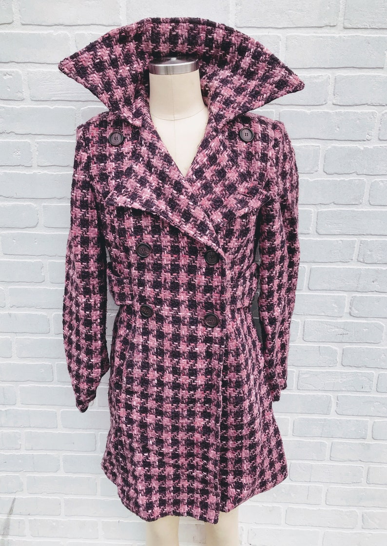 Vintage Pink Wool Coat. Patterned Pink Trench Coat. image 8