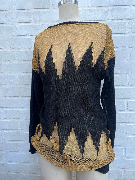 Vintage Gold Knit Sweater. Black and Gold Knit Sw… - image 4