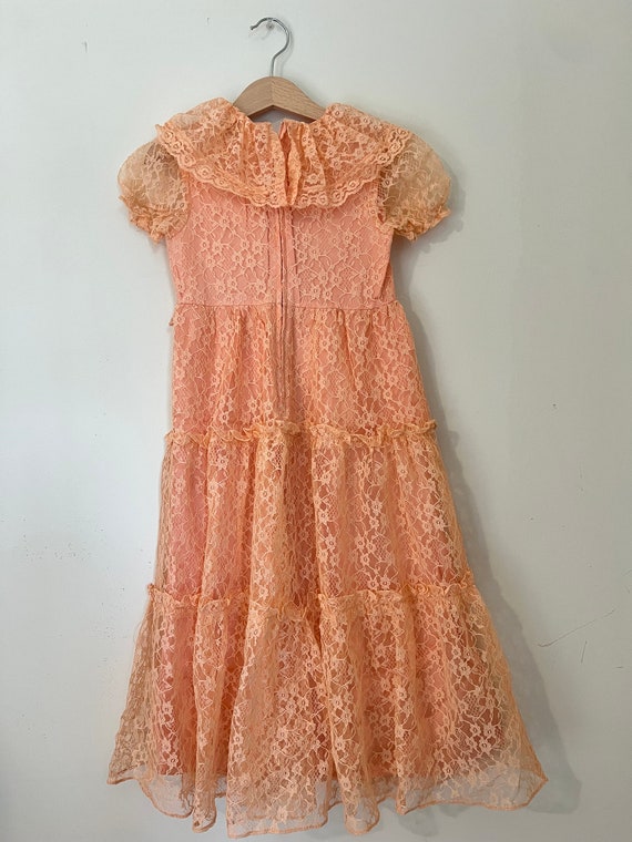 Vintage Southern Peach Lace Girls Gown. Orange La… - image 4