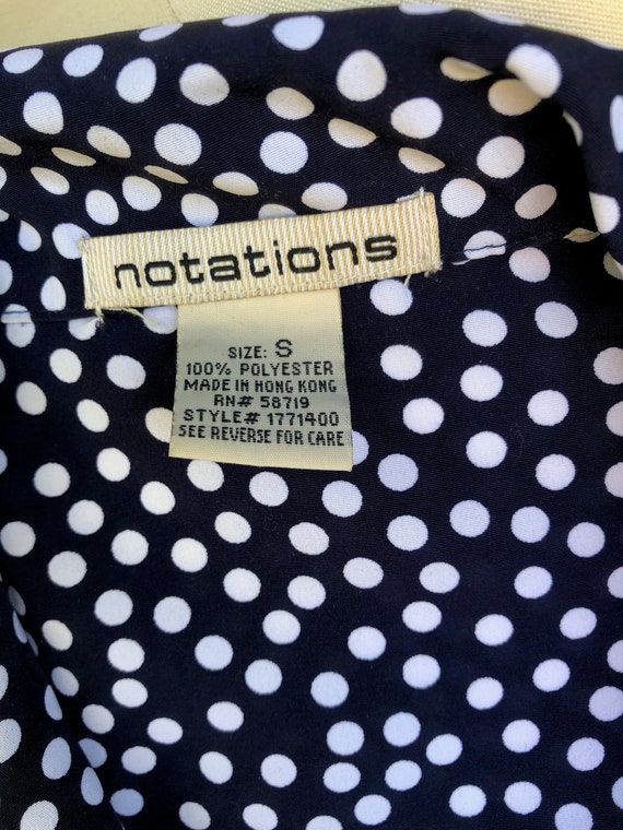 Vintage Navy Blue White Polka Dot Print Silk Top.… - image 9