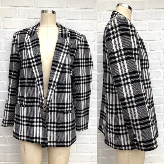 Vintage Black and White Plaid Blazer. Oversized Pl