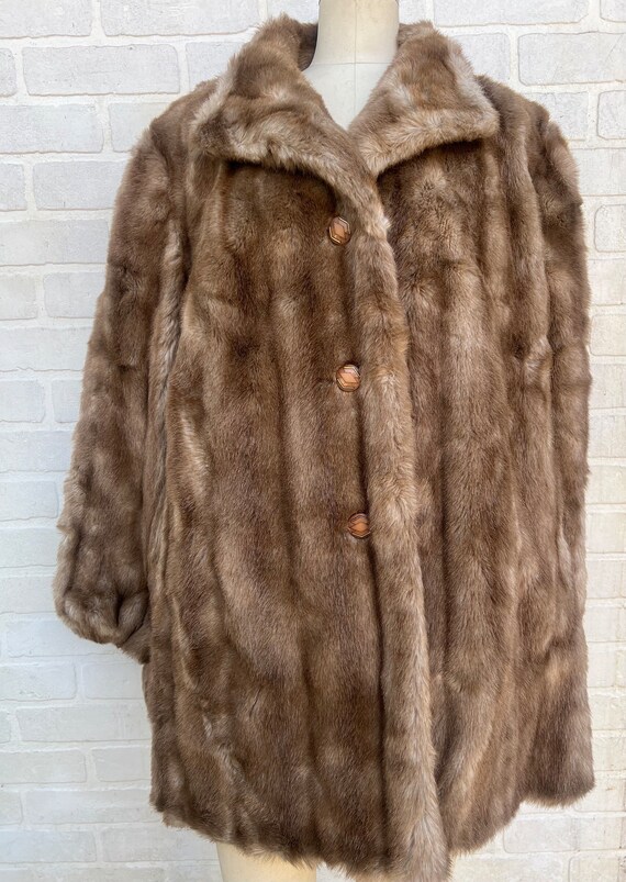 Vintage 1960's Brown Faux Fur Coat. Luxury Tissav… - image 3