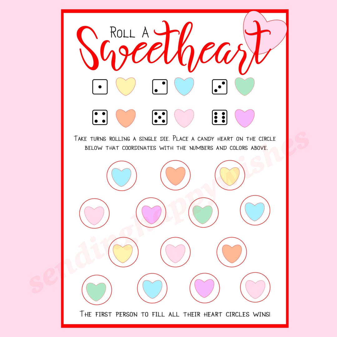 Roll A Heart PRINTABLE Valentine Game (classroom Party, Valentine Party ...