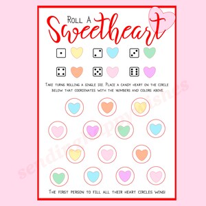 Roll A Heart PRINTABLE Valentine Game (classroom party, valentine party, etc)