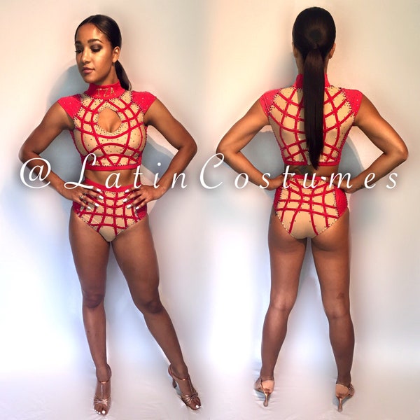 Dance performance competition stagewear custom made costume two piece crop top high waisted underwear poledance hiphop jazz acro heels