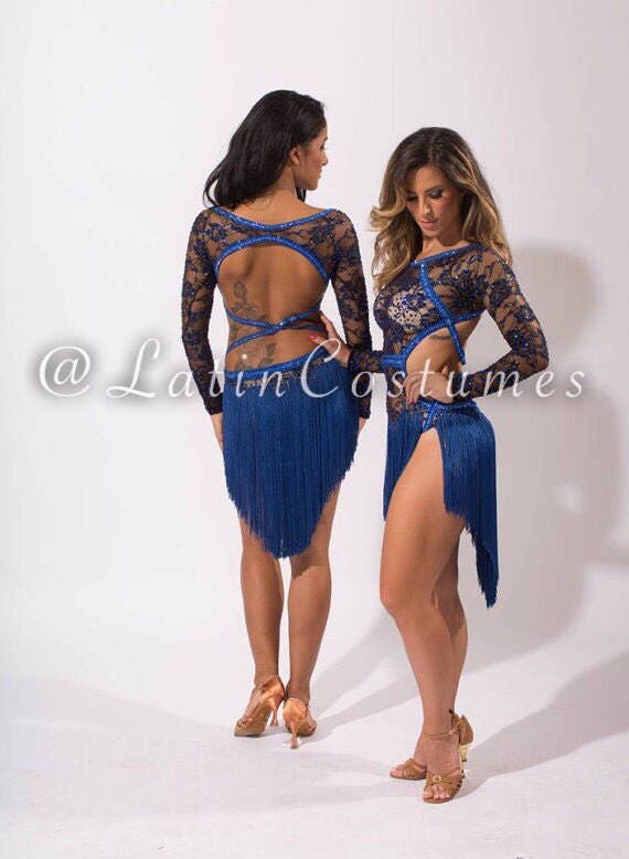 Latin Dance Dress Salsa Ballroom Dance Competition Fringe Tassel Dress  Costume 