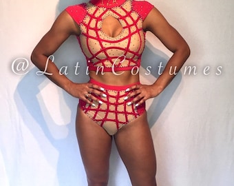 Dansvoorstelling concurrentie toneelkleding op maat gemaakt kostuum tweedelig crop top hoog getailleerd ondergoed paaldansen hiphop jazz acrohakken