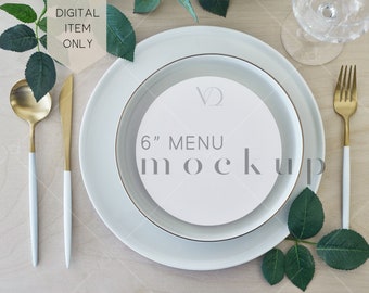 Round Menu Card Mockup, Plate Menu Mockup,  6" Card Mockup, PSD Smart Object (Digital Download), VDMENU-2