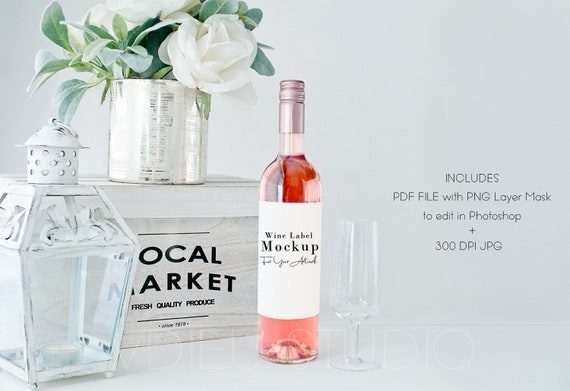 Rose Wine Bottle Mockup Pink Wine Mockup Image Wine Label Etsy