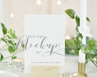 5x7" Table Sign Mockup: Menu Card on Wood Stand (Digital Download)