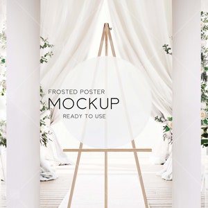 Frosted Acrylic Wedding Sign Mockup: Round Poster on Easel (Digital Download), VDieu-368