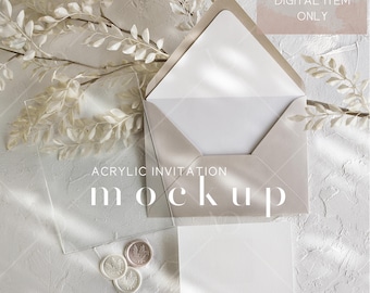 Acrylic Wedding Invitation Mockup: 5x7 Card & Envelope (PSD, JPEG), VDACRYLIC28