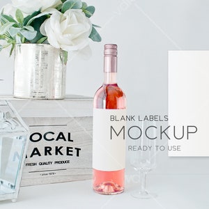 Rose Wine Bottle Mockup: 3x5" Label, Bridal Shower (PSD, JPG), VDWine-18