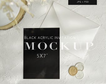 Black Acrylic Invitation Mockup: 5x7 Acrylic Card, PSD Smart Object, VDCARD-65