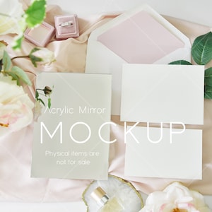 Acrylic Mirror Invitation Mockup, Mirror Stationery Mockup, Acrylic Card Mockup, Mirror Card Mockup, Wedding Card Mockup, VDCARD-8