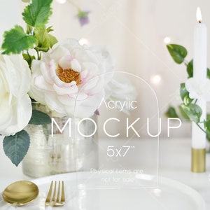 Arch Acrylic Table Sign Mockup: 5x7 PSD Smart Object (Digital Download)