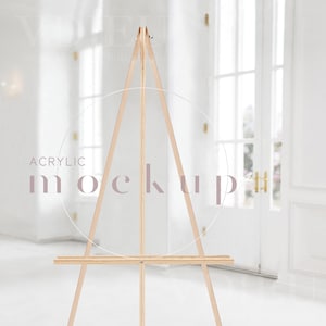 Mockup di cartello acrilico rotondo da 24", mockup di matrimonio in acrilico, mockup di acrilico su cavalletto, VDieu-456
