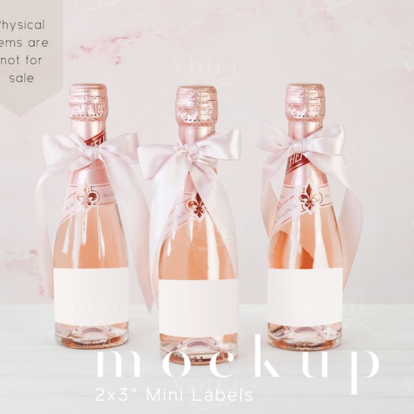 Wine Label Mockup, Mini Champagne Bottle Mockup, 2x3" Mini Wine Label Mockup, VDWine-56