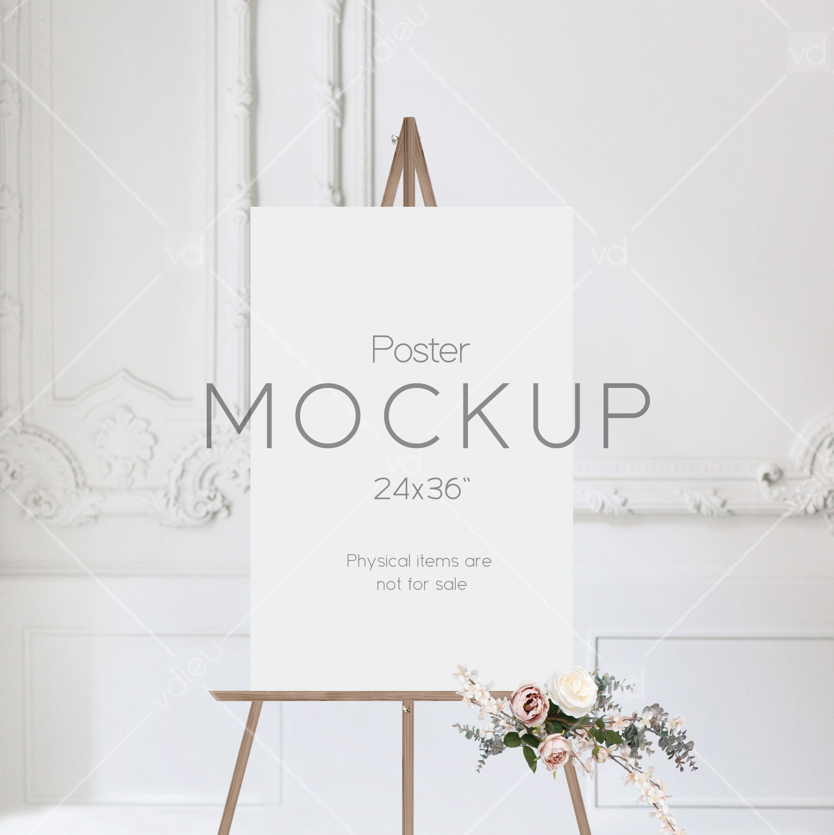 Premium PSD  Wedding sign on metallic easel mockup, left and right view