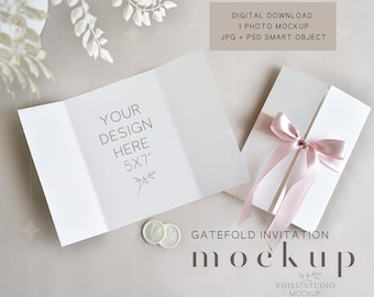 Wedding Invitation Mockup: 10x7" Gatefold Card PSD (Digital Download), VDCARD-54